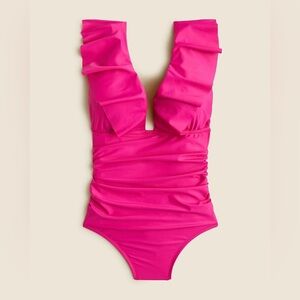 J. Crew Pink Ruffle One-Piece Swimsuit